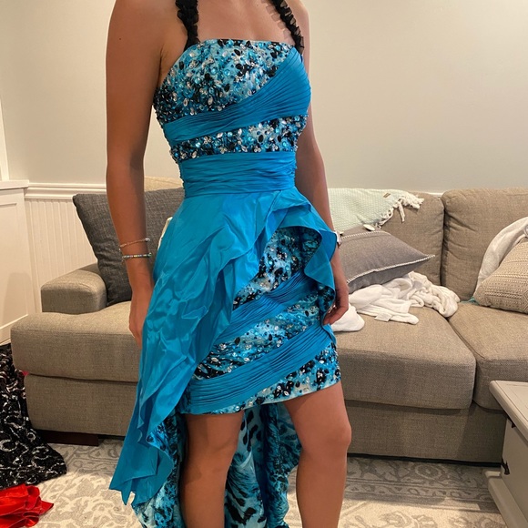 Turquoise high low dress - Picture 2 of 4